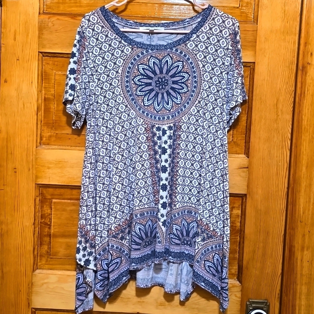 Fever Blue Tunic Short Sleeve 1X